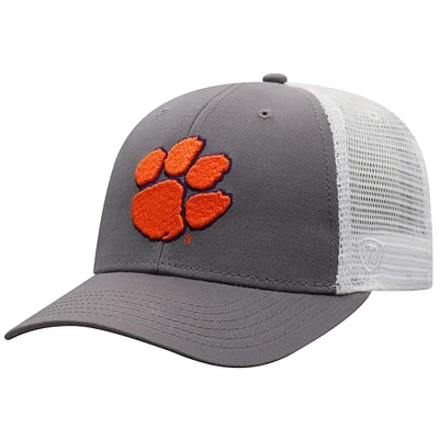 Casquette ajustable Top of the World grise/blanche pour homme Clemson Tigers Victory Baseline Trucker