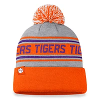 Bonnet en tricot à revers glacial Clemson Tigers Top of the World gris chiné pour hommes avec pompon