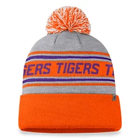 Bonnet en tricot à revers glacial Clemson Tigers Top of the World gris chiné pour hommes avec pompon