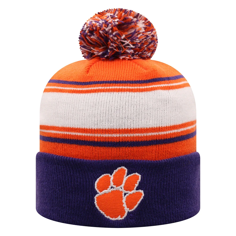 Bonnet en tricot orange à revers avec pompon Clemson Tigers pour homme Top of the World