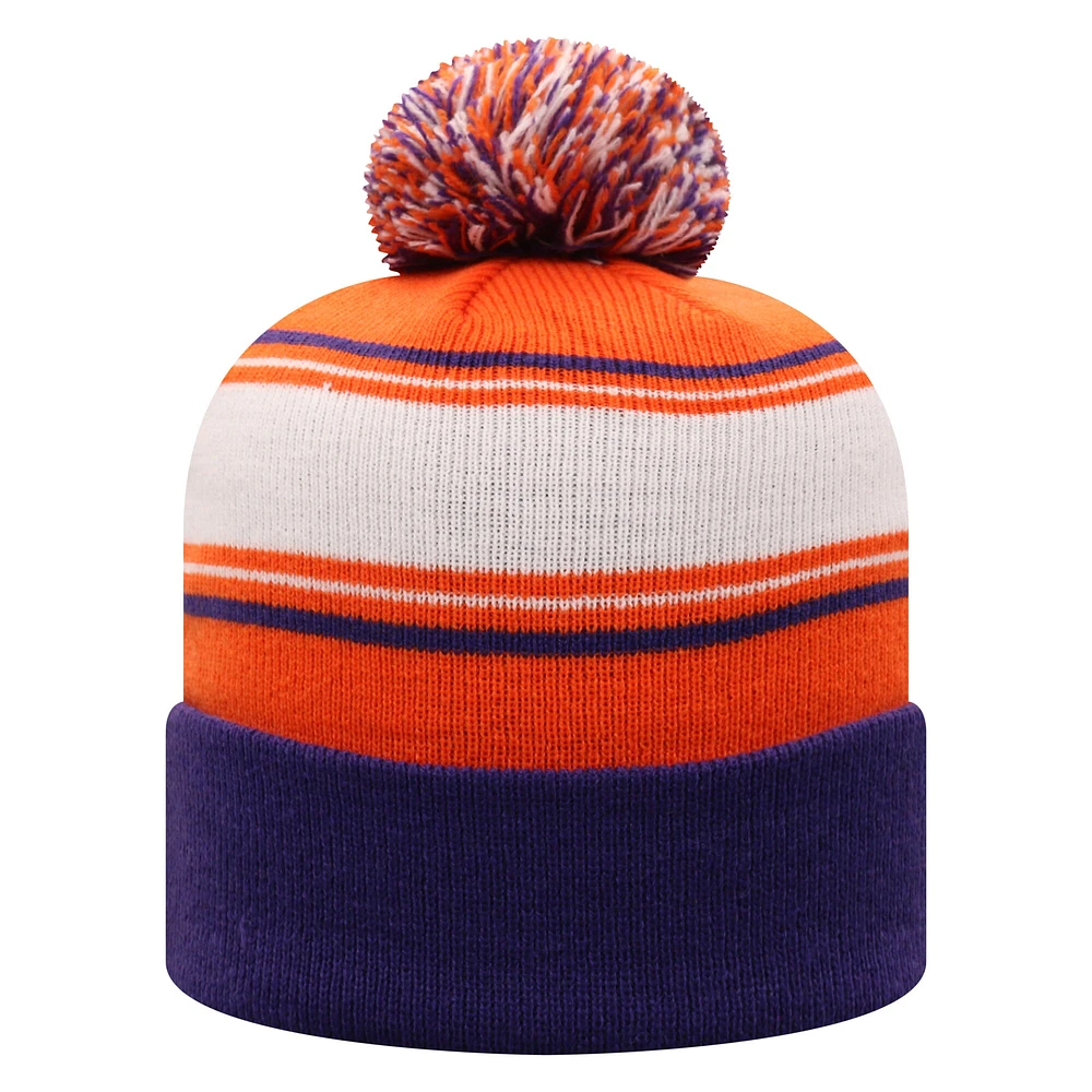 Bonnet en tricot orange à revers avec pompon Clemson Tigers pour homme Top of the World