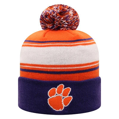 Bonnet en tricot orange à revers avec pompon Clemson Tigers pour homme Top of the World