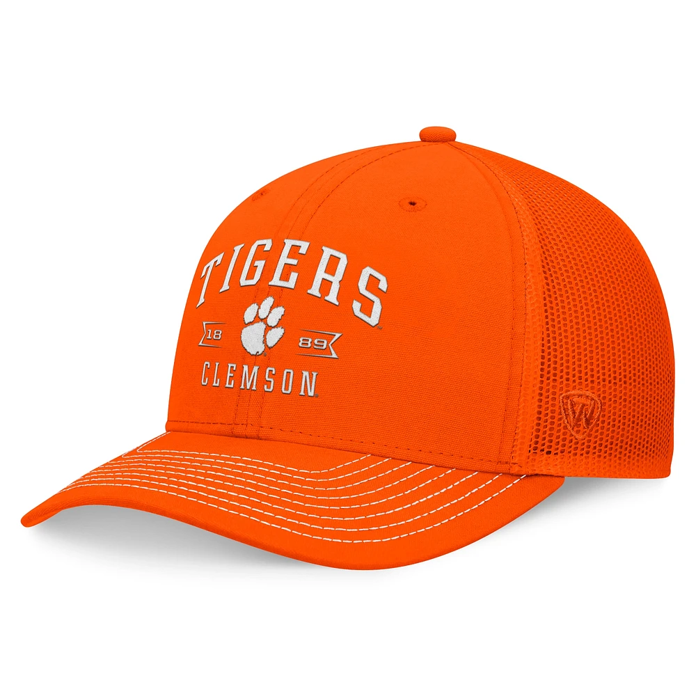 Casquette réglable Top of the World Orange Clemson Tigers Carson Trucker pour hommes