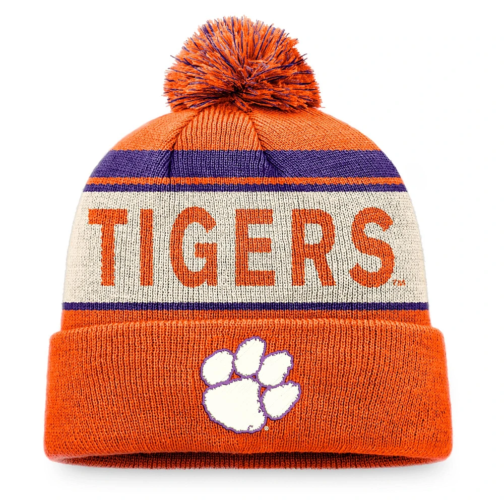 Bonnet tricoté à revers orange Top of the World pour homme avec pompon Clemson Tigers