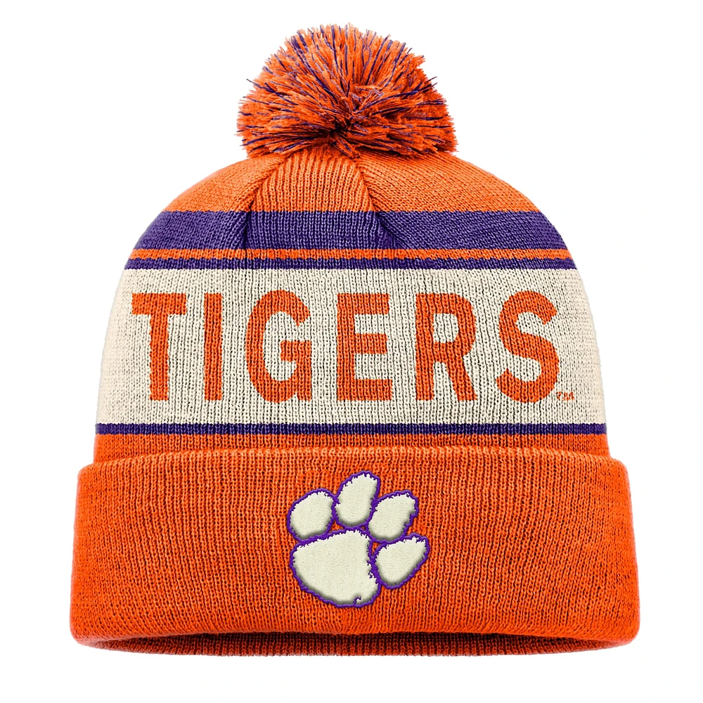 Bonnet tricoté à revers orange Top of the World pour homme avec pompon Clemson Tigers
