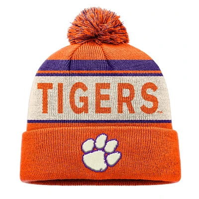 Bonnet tricoté à revers orange Top of the World pour homme avec pompon Clemson Tigers