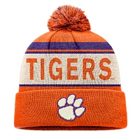 Bonnet tricoté à revers orange Top of the World pour homme avec pompon Clemson Tigers