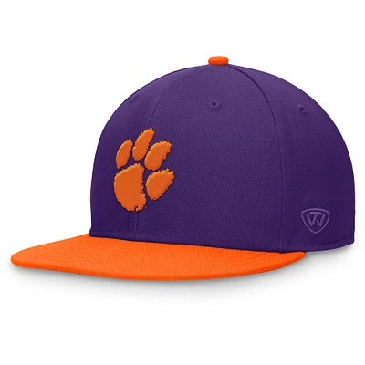 Casquette ajustée bicolore Top of the World pour hommes violet/orange Clemson Tigers Rally