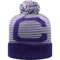 Men's Top of the World Purple Clemson Tigers Line Up Cuffed Knit Hat with Pom