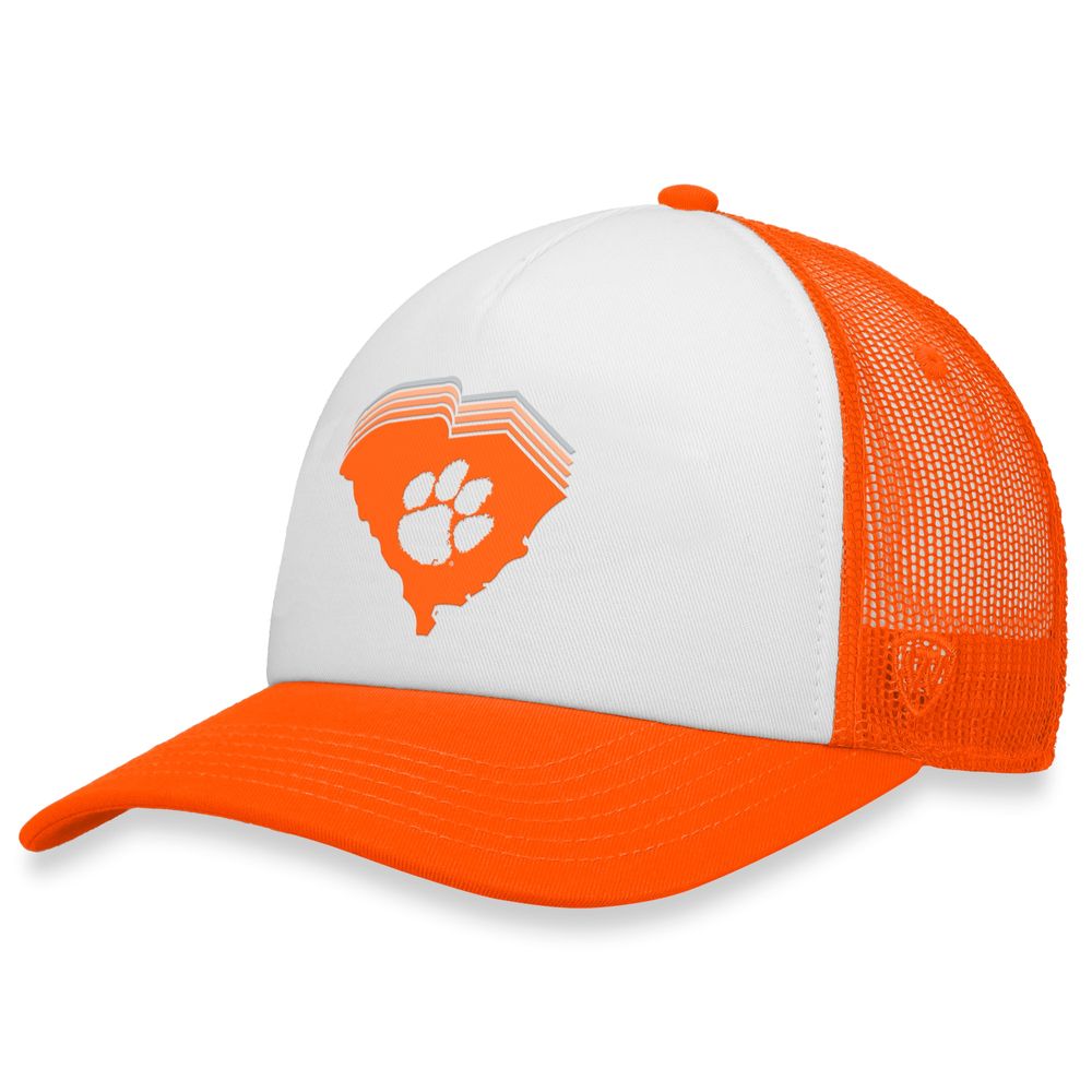 Men's Top of the World White/Orange Clemson Tigers Tone Down Trucker Snapback Hat