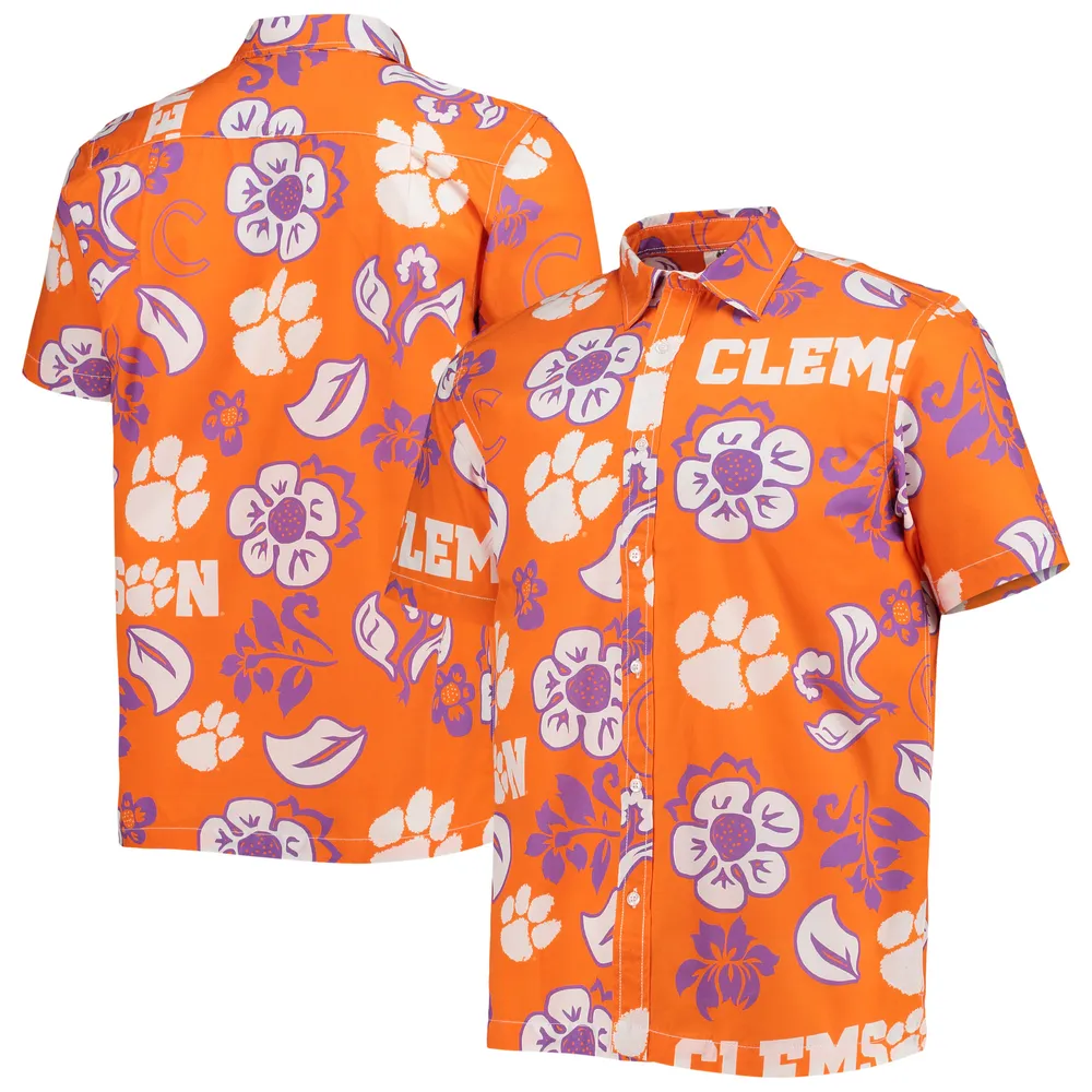 Chemise Wes & Willy Orange Clemson Tigers à fleurs boutonnée pour homme