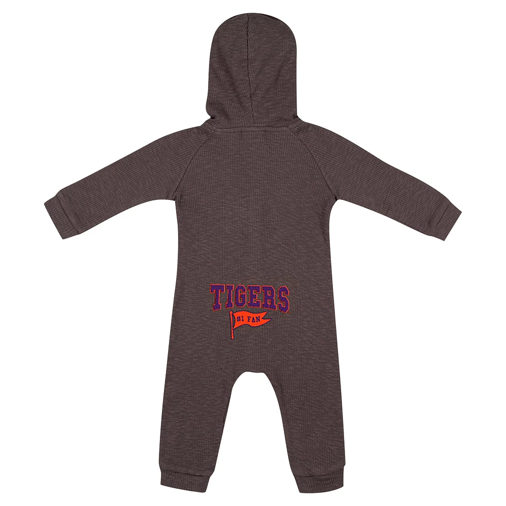 Newborn & Infant Colosseum Charcoal Clemson Tigers Zando-Zan Waffle Full-Snap Hooded Romper