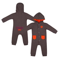 Newborn & Infant Colosseum Charcoal Clemson Tigers Zando-Zan Waffle Full-Snap Hooded Romper