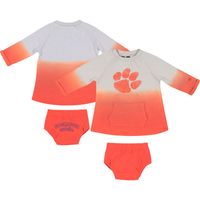 Newborn & Infant Colosseum Gray/Orange Clemson Tigers Hand Ombre Dress Bloomers Set