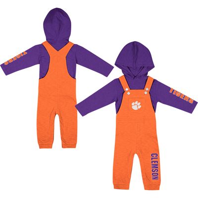 Newborn & Infant Colosseum Heathered Orange/Heathered Purple Clemson Tigers Chim-Chim Long Sleeve Hoodie T-Shirt Overall Set