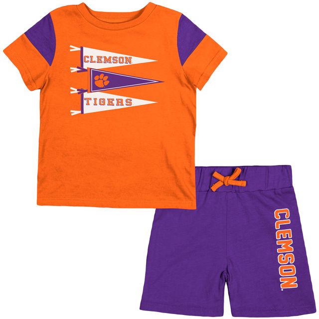 Ensemble t-shirt et short pour nouveau-né bébé Colosseum orange/violet Clemson Tigers Baby Herman