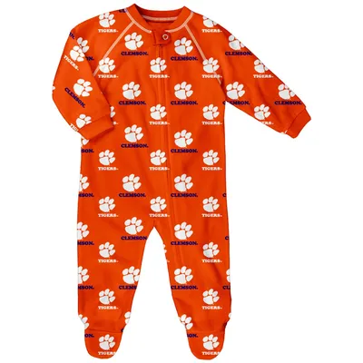 Clemson Tigers Newborn & Infant Allover Print Raglan Full-Zip Sleeper - Orange