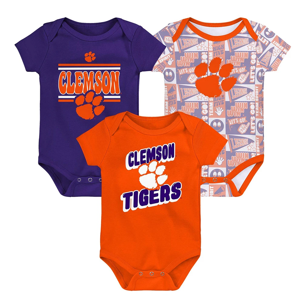 Lot de 3 bodies pour nouveau-né Orange Clemson Tigers Sunday Comics