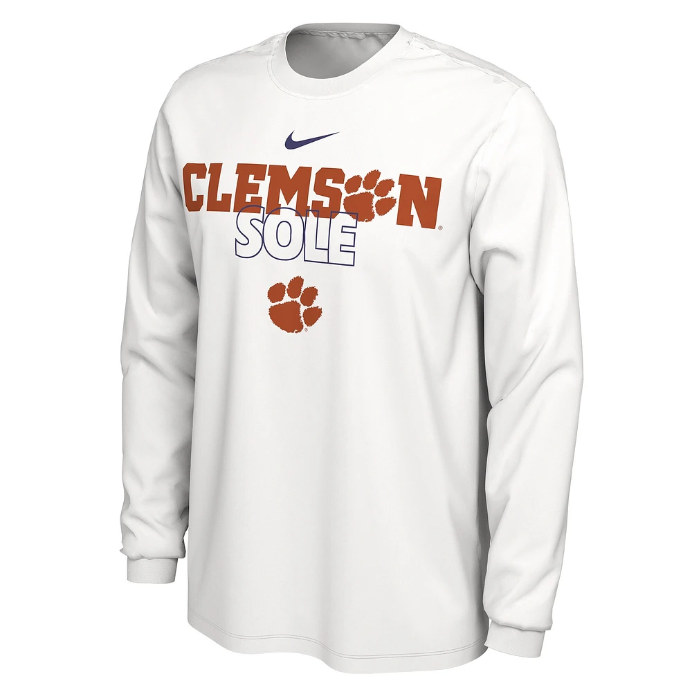 T-shirt Nike à manche longue blanc Clemson Tigers 2023 On Court Bench