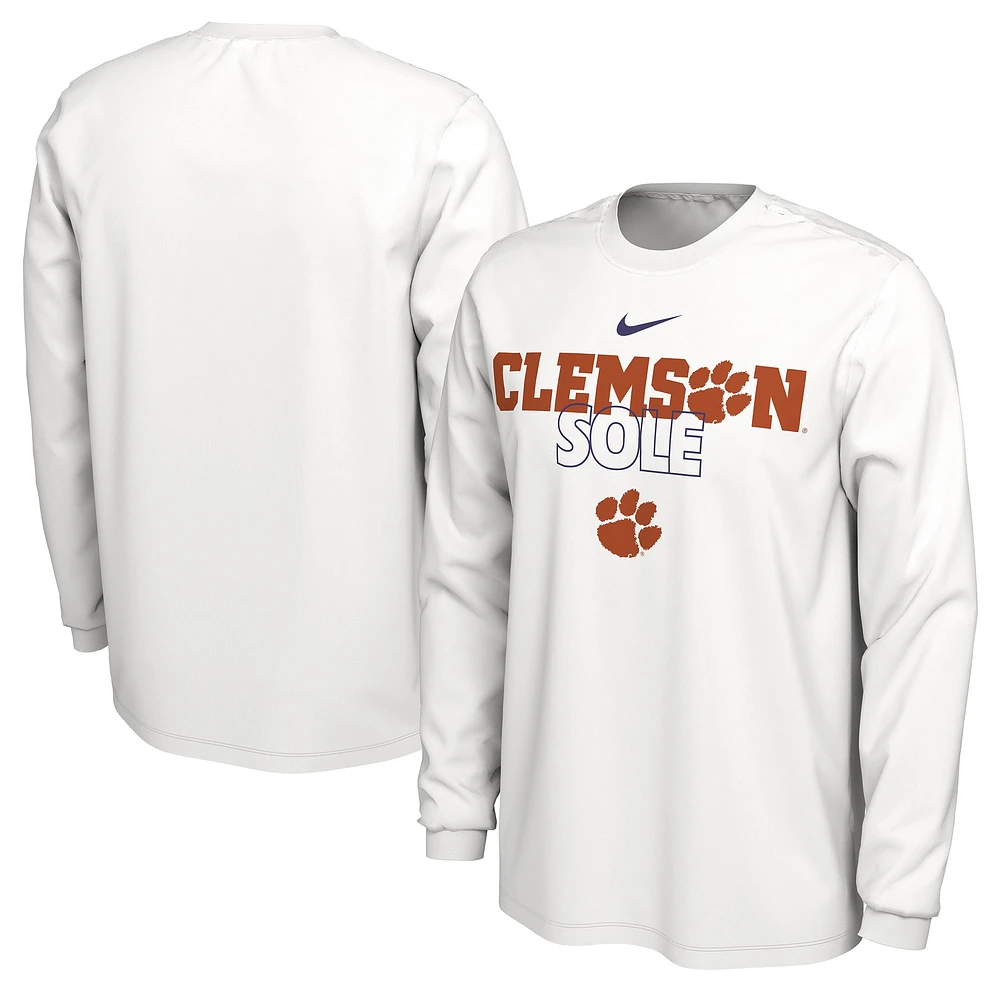 T-shirt Nike à manche longue blanc Clemson Tigers 2023 On Court Bench