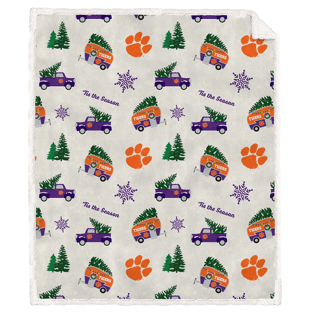 Pegasus Clemson Tigers Holiday Truck Repeat 50" x 60" Sherpa Flannel Fleece Blanket