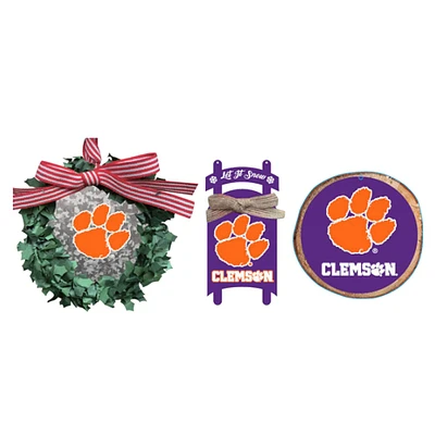 The Memory Company Clemson Tigers Ensemble de trois couronnes, traîneaux et décorations circulaires