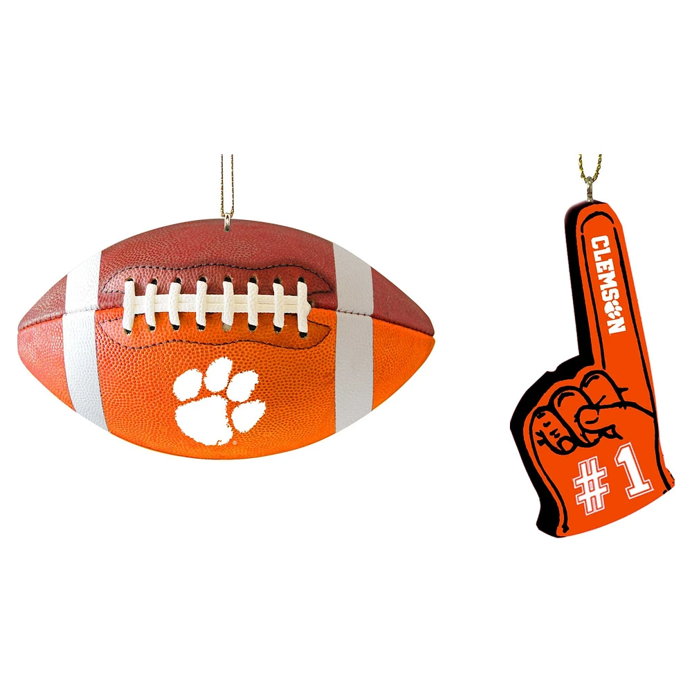 Ensemble de deux décorations de doigts en mousse et ballon de football des Clemson Tigers de The Memory Company