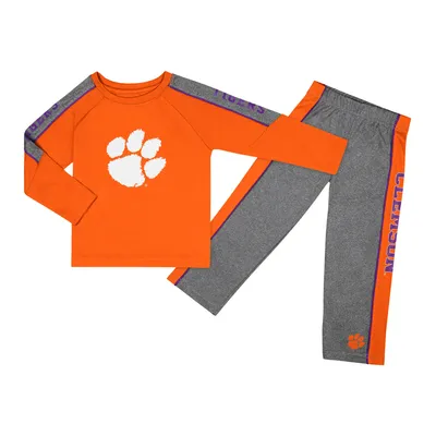 Clemson Tigers Colosseum Toddler Logo Raglan Long Sleeve T-Shirt & Pants Set - Orange/Heather Gray