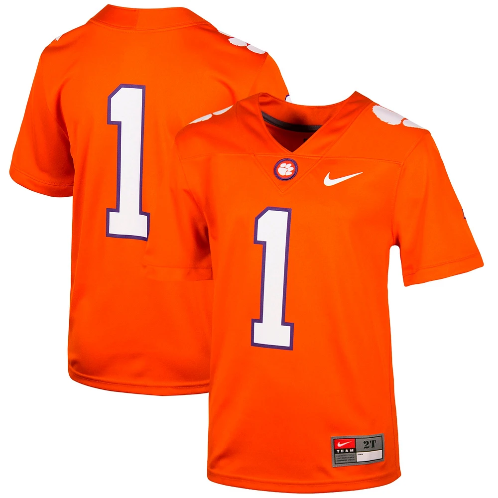 Maillot de football intouchable Nike #1 Orange Clemson Tigers pour tout-petit