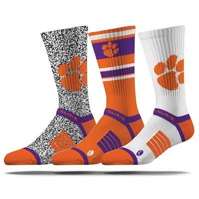 Lot de trois paires de chaussettes unisexes en tricot de qualité supérieure Strideline White Clemson Tigers