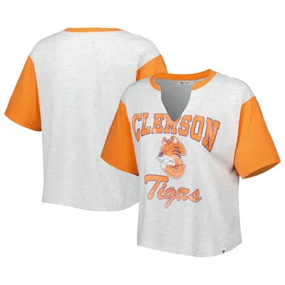 Clemson Tigers '47 Women's Dolly Cropped V-Neck T-Shirt - Gray/Orange