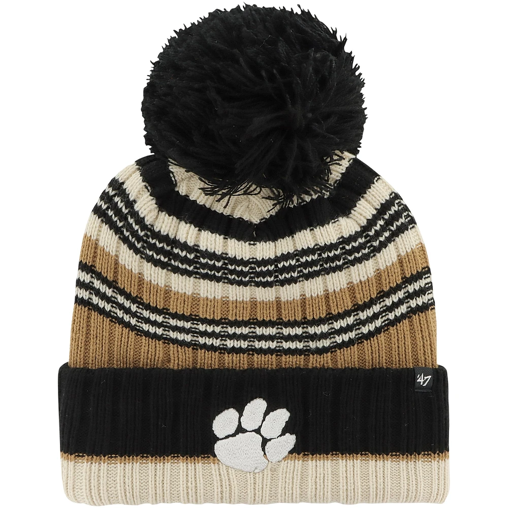 Bonnet en tricot à revers Barista '47 kaki Clemson Tigers pour femmes avec pompon