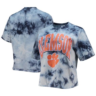 Women's '47 White/Navy Clemson Tigers Vintage Tubular Tie-Dye Crop T-Shirt