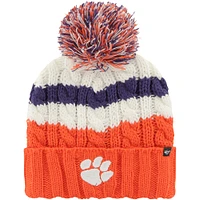 Bonnet en tricot à revers Ashfield '47 White Clemson Tigers pour femmes avec pompon