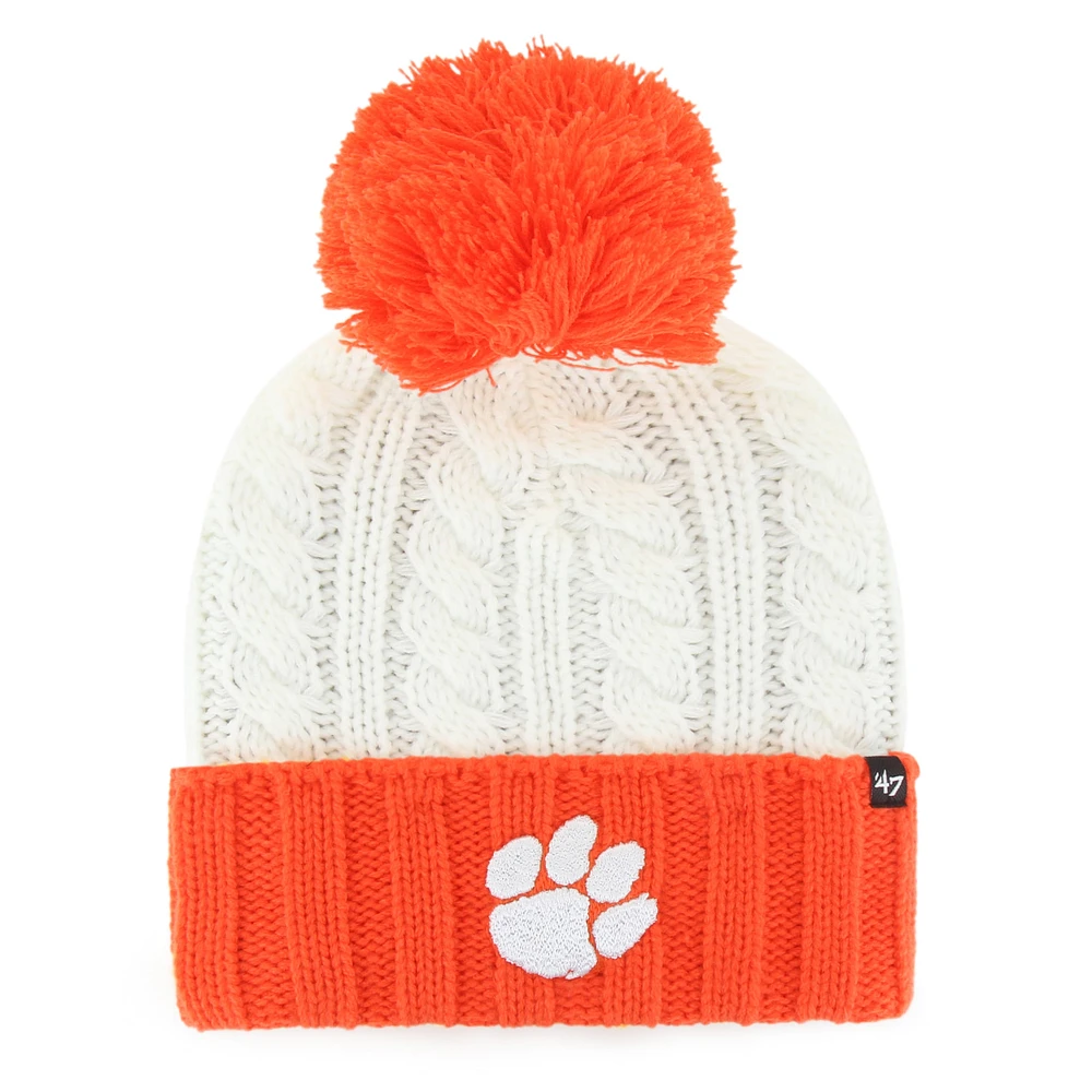 Bonnet en tricot à revers Fireside '47 White Clemson Tigers pour femme avec pompon