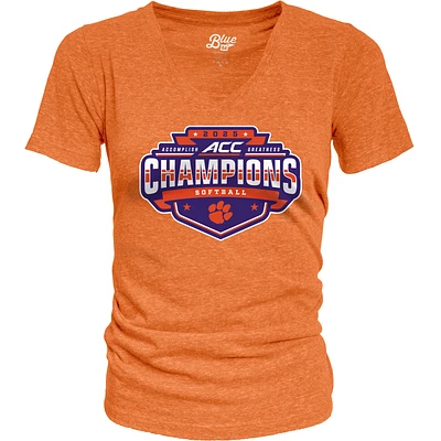 T-shirt à col en V pour femme, bleu 84 orange, champion du tournoi de softball la conférence ACC 2025, des Tigers Clemson