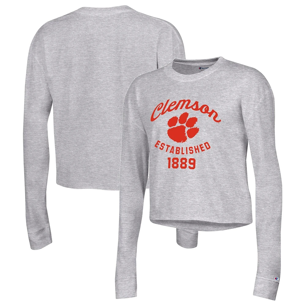 T-shirt court à manches longues Champion Clemson Tigers Boyfriend pour femme, gris