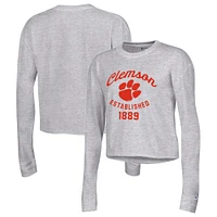 Women's Champion Gray Clemson Tigers Boyfriend Cropped Long Sleeve T-Shirt