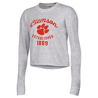 Women's Champion Gray Clemson Tigers Boyfriend Cropped Long Sleeve T-Shirt