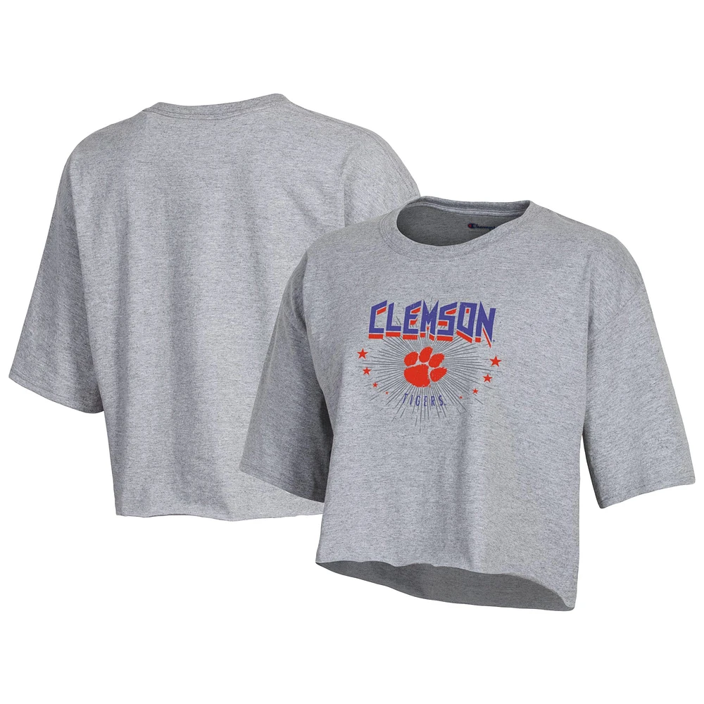 Women's Champion Gray Clemson Tigers Boyfriend Cropped T-Shirt