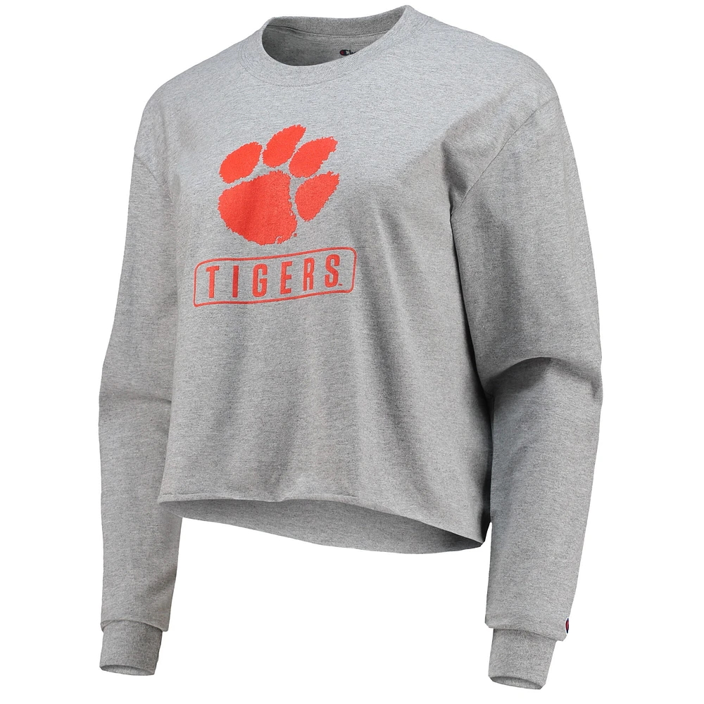 T-shirt court à manches longues Champion pour femme gris chiné Clemson Tigers Boyfriend