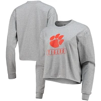 T-shirt court à manches longues Champion pour femme gris chiné Clemson Tigers Boyfriend