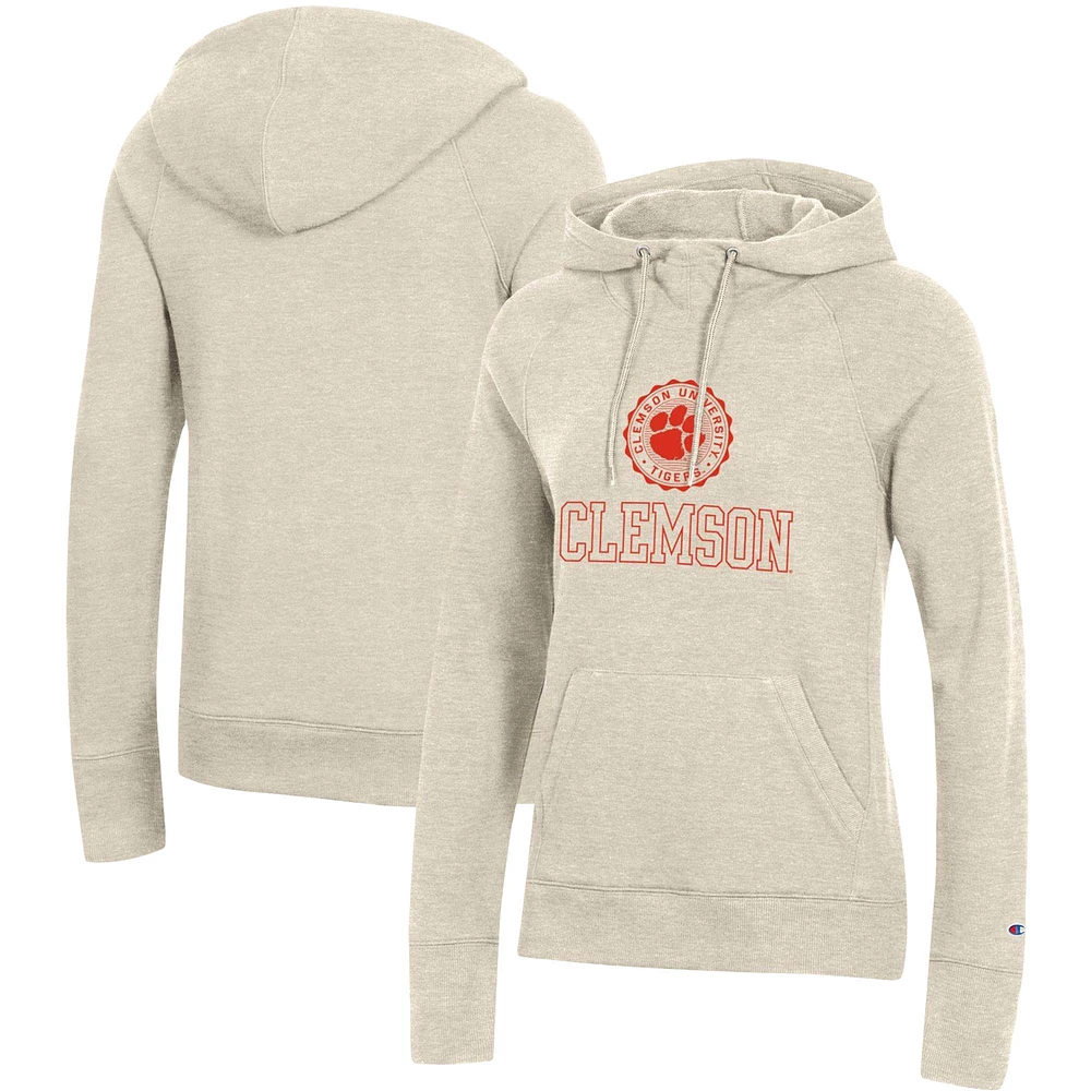 Sweat à capuche Champion Heathered Oatmeal Clemson Tigers College Seal pour femme