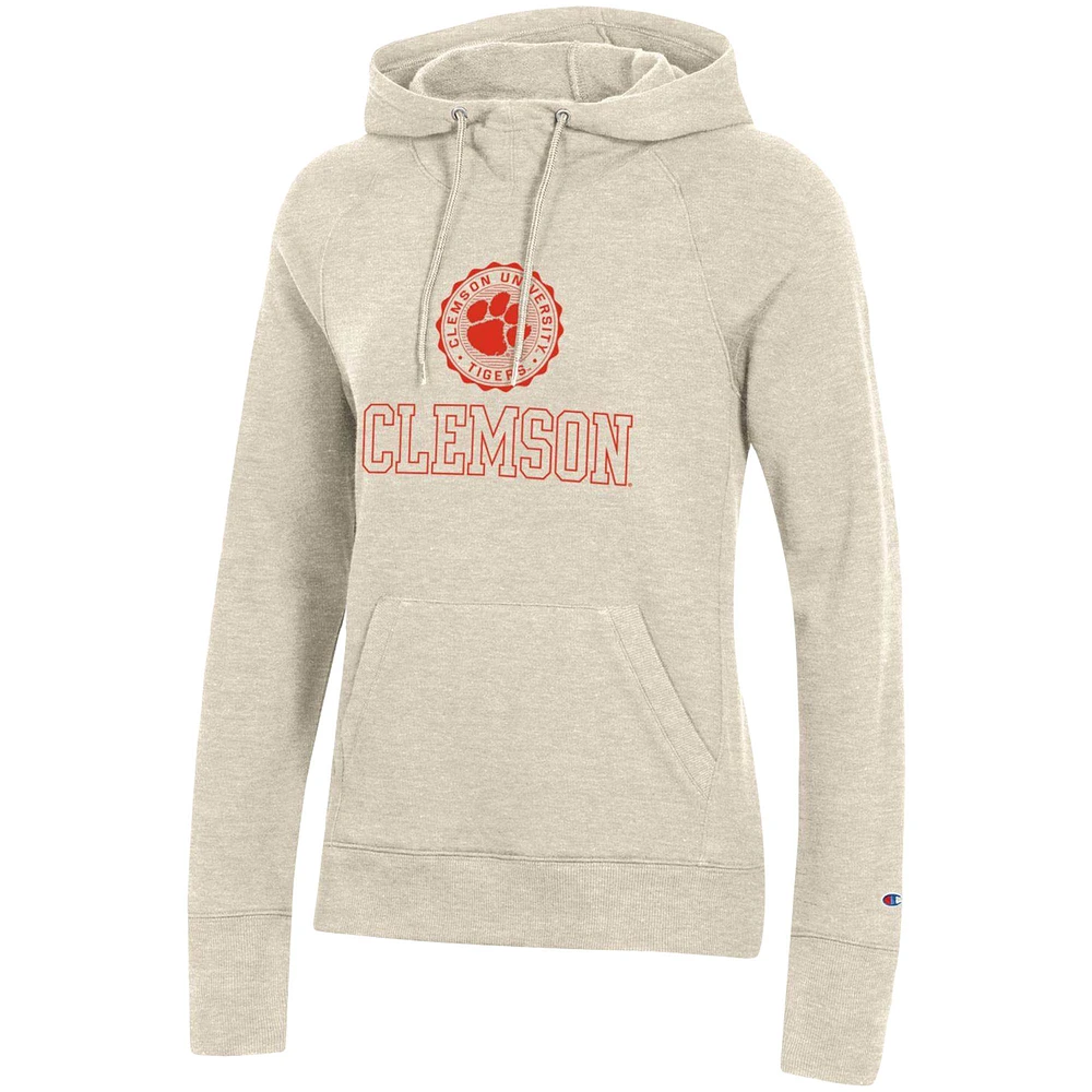 Sweat à capuche Champion Heathered Oatmeal Clemson Tigers College Seal pour femme