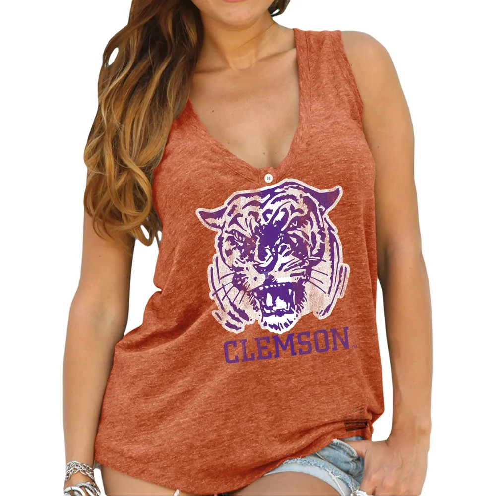 Womens Clemson Tigers Original Retro Brand Orange Relaxed Henley Tank Top