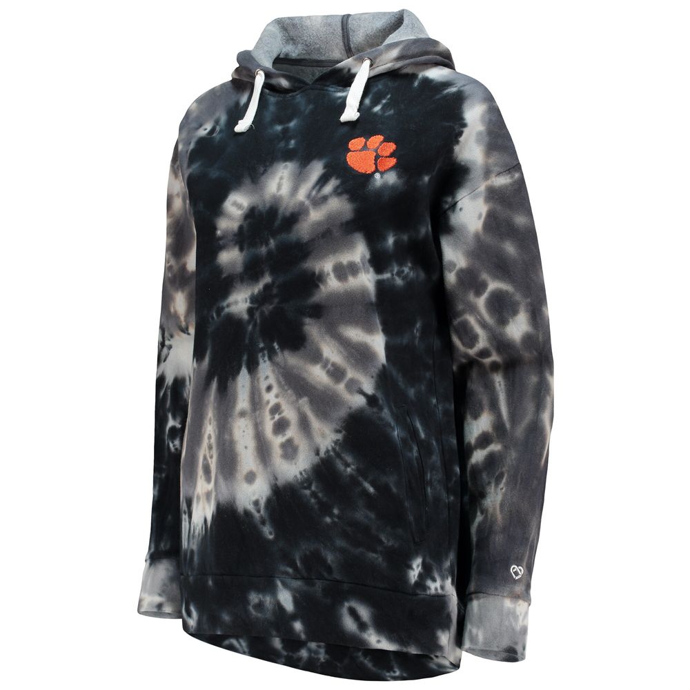 Women's Colosseum Black Clemson Tigers Slow Ride Spiral Tie-Dye Oversized Pullover Hoodie