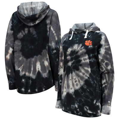 Women's Colosseum Black Clemson Tigers Slow Ride Spiral Tie-Dye Oversized Pullover Hoodie