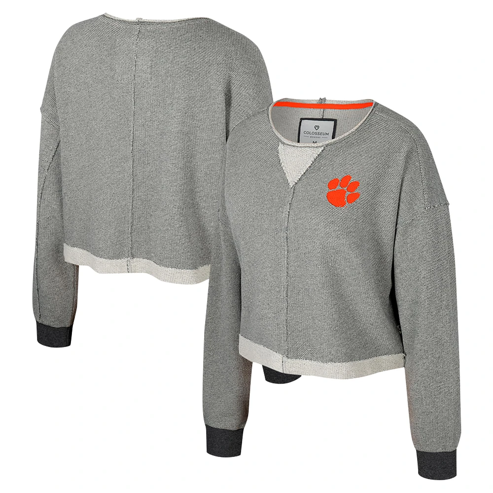 Sweat-shirt court à col rond Magnum pour femme Colosseum Charcoal Clemson Tigers