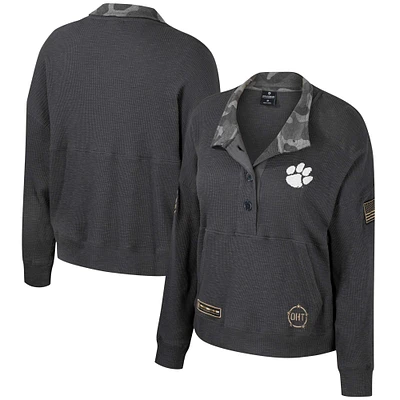 Sweat-shirt thermique Colosseum Heather Charcoal Clemson Tigers OHT pour femmes, Appréciation militaire Payback Henley