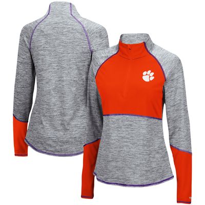 Women's Colosseum Heathered Gray/Orange Clemson Tigers Color Block Space-Dye Raglan Quarter-Zip Top